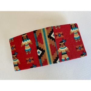 Vintage fabric covered Hair Barrette Clip made in France boho southwestern red